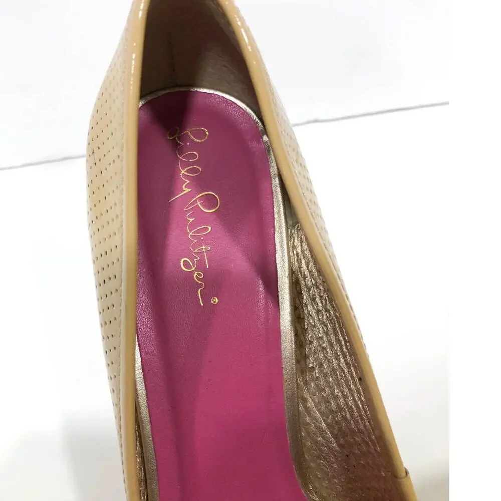 Lilly Pulitzer Perforated Patenet Leather Espadrille Wedges
